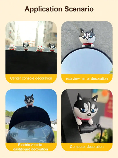 3D Husky Car Dashboard Ornament - Cute Rubber Auto Decor & Motorcycle Accessory