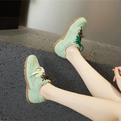 DIMANYU Women’s Genuine Leather Gump Shoes – 2025 Spring Retro Lace-Up Non-Slip Casual Sneakers