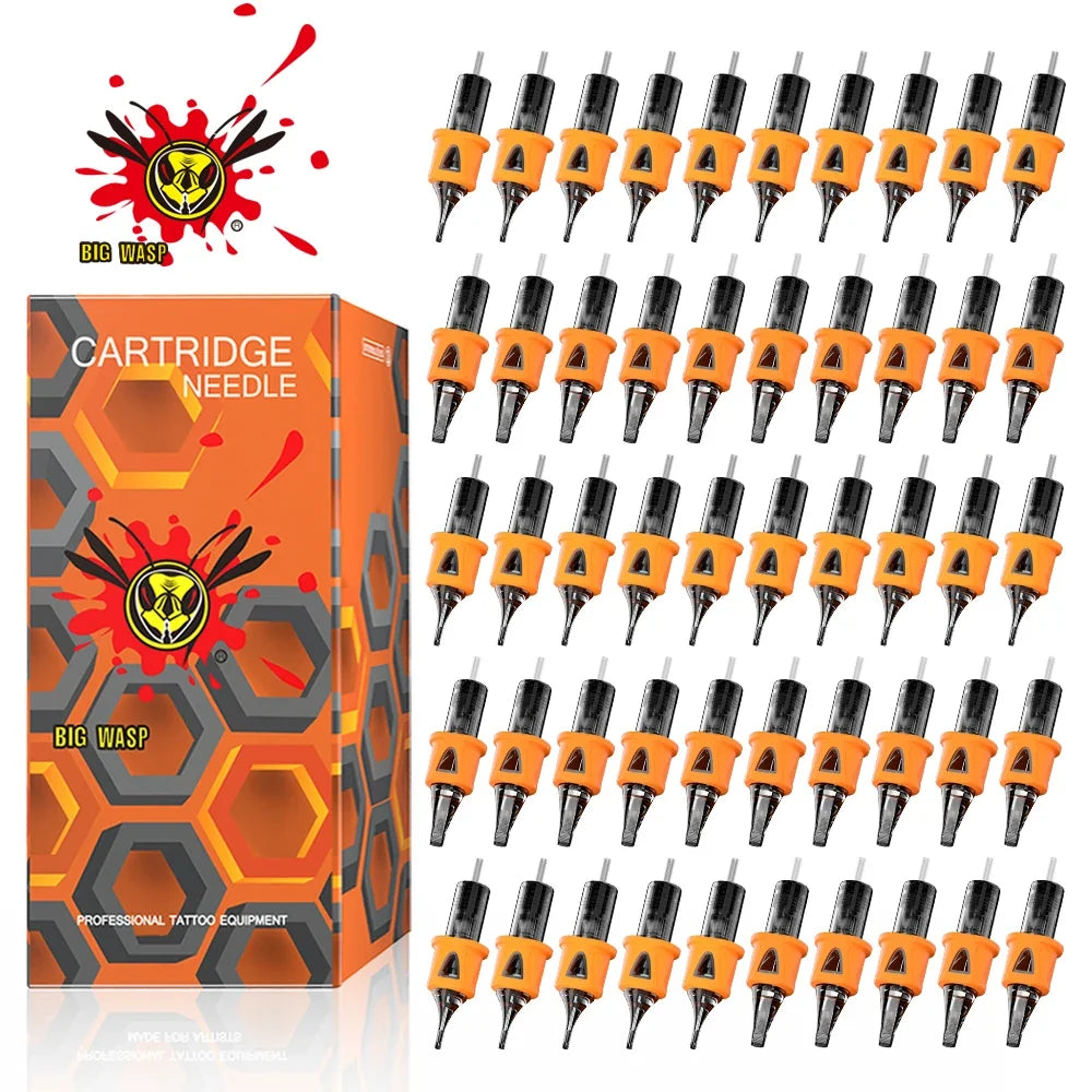 BIGWASP 50PCS Mixed Tattoo Needle Cartridges - Disposable Sterilized Safety Needles for Tattoo Machine Grip