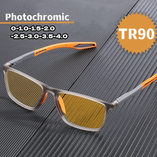 Men’s Ultralight Photochromic Glasses – TR90 Frame Myopia Eyeglasses, Vintage Color Changing Sunglasses for Women & Men, -4.0 to 0