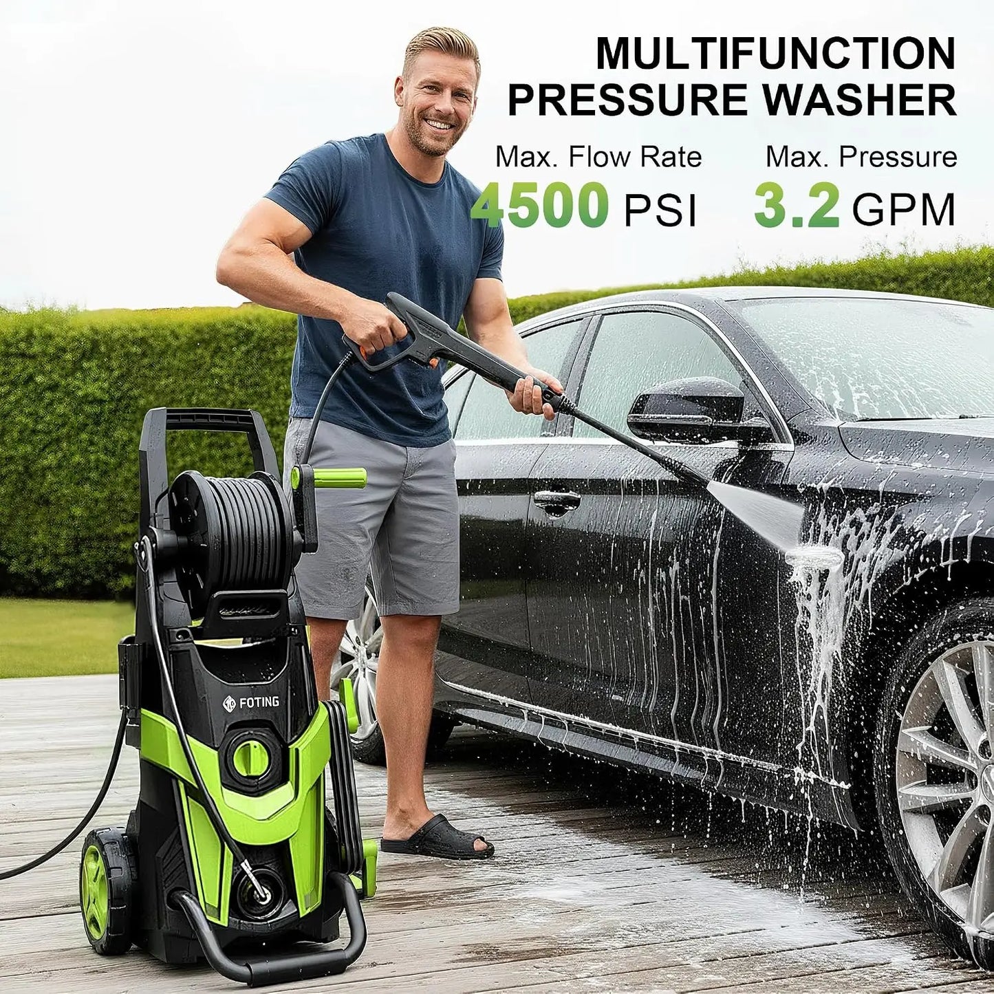 4700 PSI Pressure Washer - Power Cleaning Gun with 4 Quick-Connect Nozzles, Inlet Hose & Foam Cannon