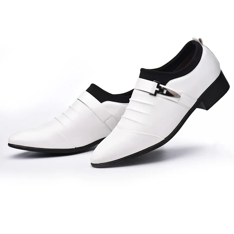 Men’s Classic Black Leather Slip-On Dress Shoes - Pointed Toe Business, Casual & Wedding Formal Shoes Plus Size