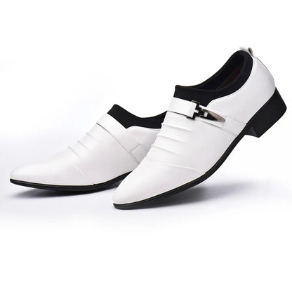 Men’s Classic Black Leather Slip-On Dress Shoes - Pointed Toe Business, Casual & Wedding Formal Shoes Plus Size