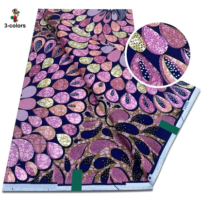 African Glitter Golden Wax Fabric - Nigerian Ankara Gold Print 6 Yards Sewing Material