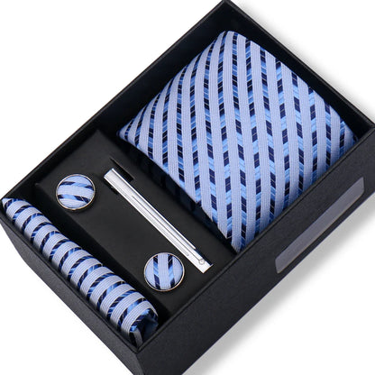 Men’s Green Tie Gift Box Set - Premium Business Necktie with Hanky, Cufflinks & Tie Clip for Wedding Formal Wear
