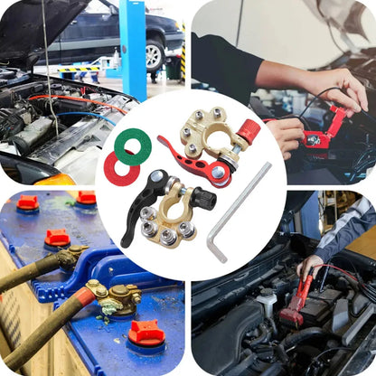 2Pcs Car Battery Terminal Connectors - Quick Release 12V 24V Positive & Negative Cable Ends for SAE/JIS Batteries