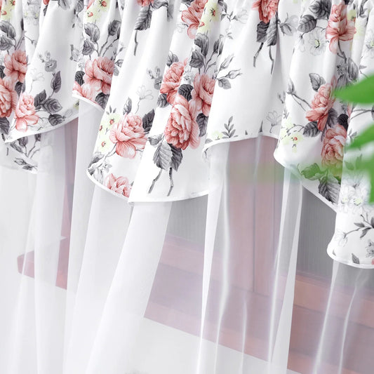 Rural Floral Lace Curtain Panel - Flower Trim Rod Pocket Window Decor for Living Room Bedroom Kitchen