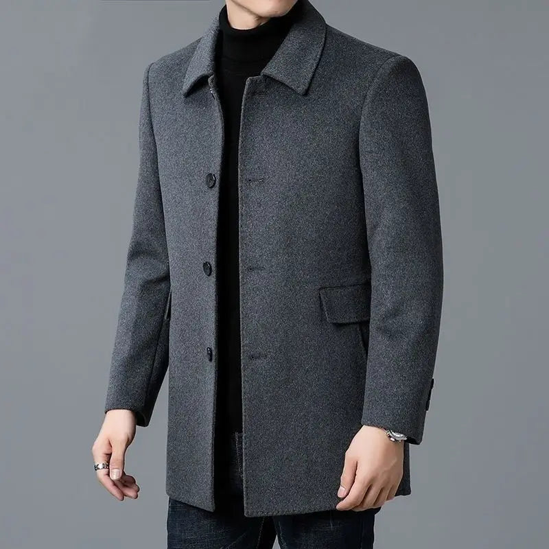 Men's Woolen Windbreaker Coat - Double-Sided Medium-Length Lapel Jacket for Four-Season Wear