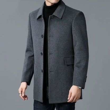 Men's Woolen Windbreaker Coat - Double-Sided Medium-Length Lapel Jacket for Four-Season Wear
