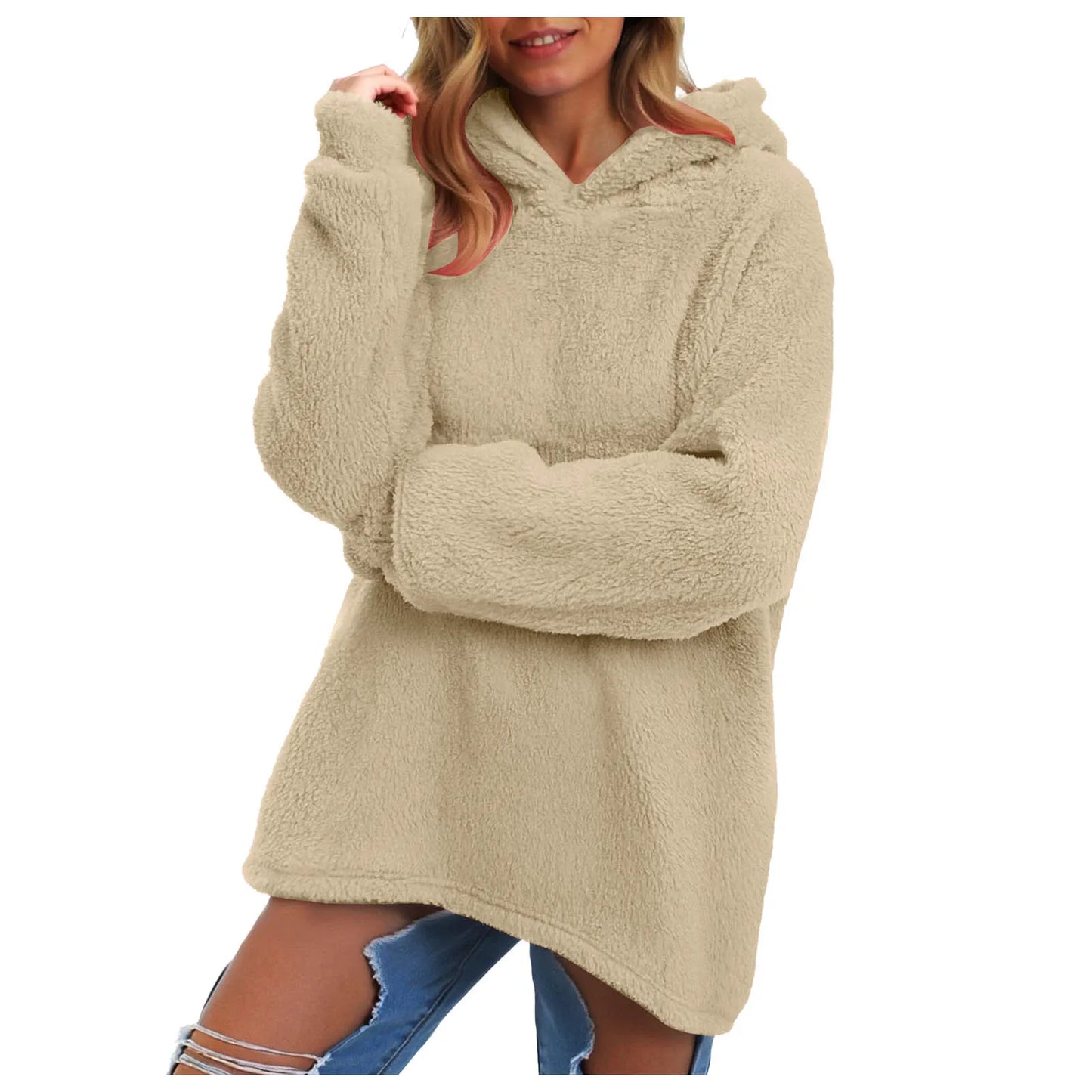 Women's Winter Fleece Hoodie - Warm Soft Fluffy Harajuku Streetwear Pullover
