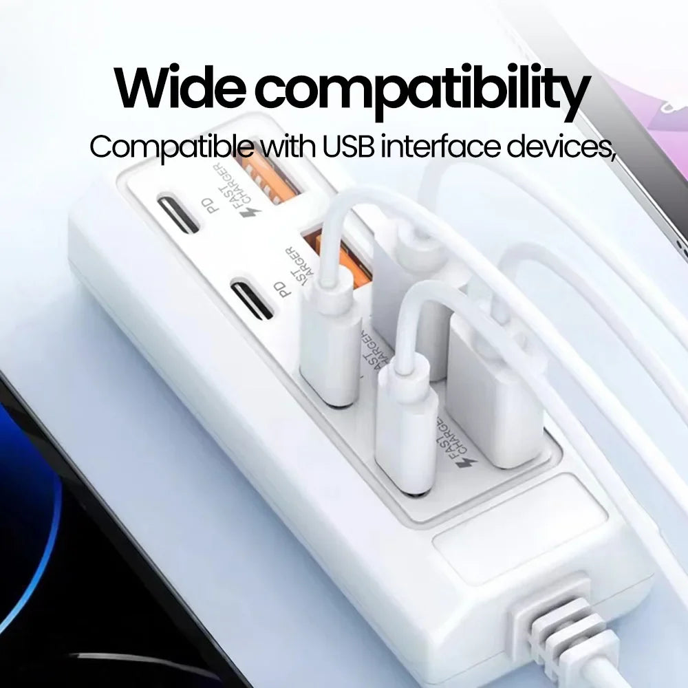 8-in-1 USB Charging Station - 25W PD Type-C Multi-Port Desktop Hub for iPhone, Samsung, Xiaomi & Huawei