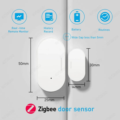 Zigbee Door Window Sensor - Smart Open/Close Detector for Home Security Alarm with Alexa & Home Assistant Support