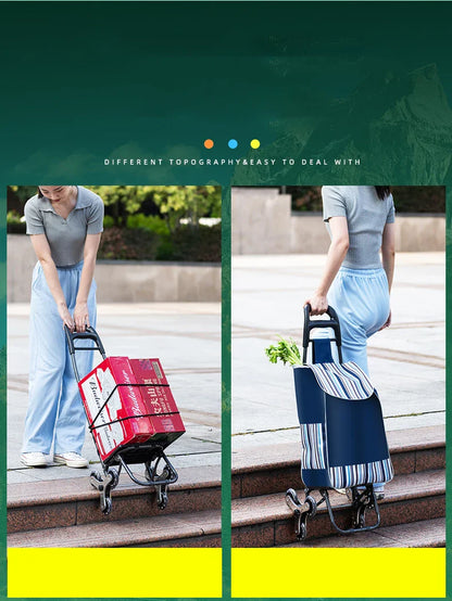 Lightweight Folding Grocery Shopping Trolley – Hand-Pull Stairs Climbing Cart for Household & Outdoor Travel
