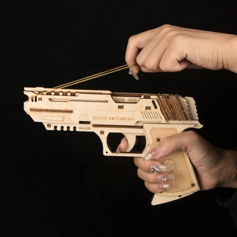 3D Wooden Gun Puzzle - DIY Assembly Pistol Rifle Model Craft Educational Toy for Kids & Adults