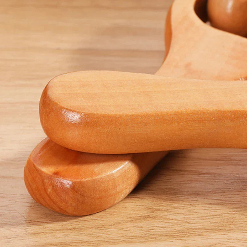 Wooden Roller Massager — Neck, Shoulder, Leg & Foot Handheld Massage Tool for Muscle Relaxation