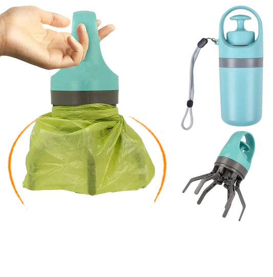 Portable Poop Scooper with Built-In Bag Dispenser - Lightweight Claw Waste Picker for Dogs - Pet Cleaner Tool