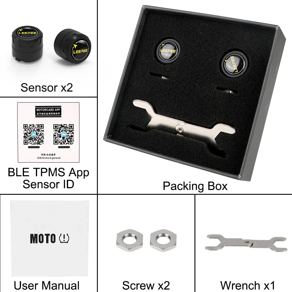 Bluetooth Motorcycle TPMS with 2 Sensors – Tire Pressure Monitoring System for Pit Bike, Tyre Tester Diagnostic Kit Moto Accessories
