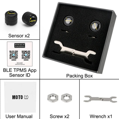 Motorcycle TPMS Bluetooth 4.0/5.0 Tire Pressure Monitoring System – 2 Sensors Pit Bike Tyre Tester Diagnostic Set