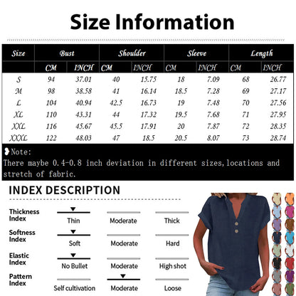 Women’s Cotton Linen Button-Down V-Neck Shirt – Breathable Solid Color Summer Office Casual Top 2025