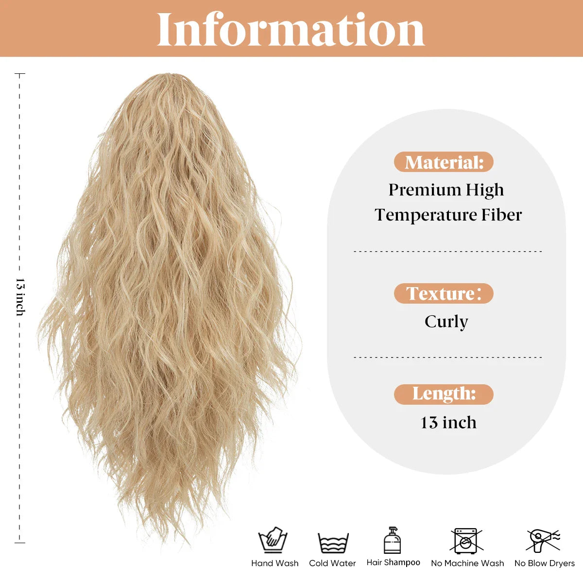 13-Inch Premium Synthetic Curly Claw Clip Ponytail – Blonde Brown Short Hairpiece, Fake Hair Extensions P064