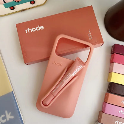 Rhode Lip Gloss iPhone Case - Silicone Protective Cover with Box Design for iPhone 17 Air 16 15 14 13 12 Pro Max Plus