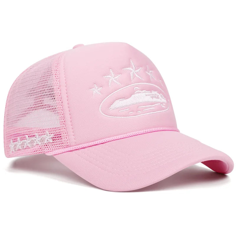 Unisex Print Mesh Trucker Cap - Hip Hop Streetwear Snapback Hat with Breathable Sunshade Design