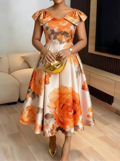 2026 African Dashiki Midi Dress - Elegant Spring Summer Ankara Dress for Women