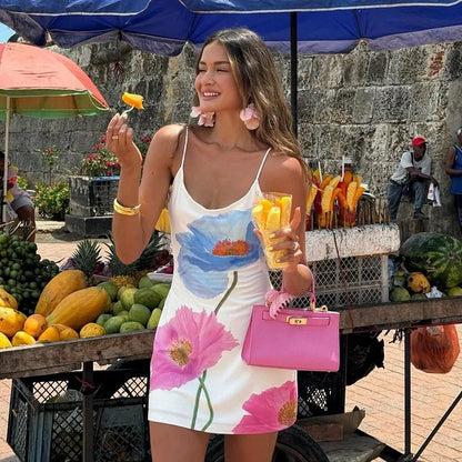 Women’s Sexy Mini Dress - Sleeveless O-Neck Backless Printed Summer Slim Fit Casual Streetwear Dress