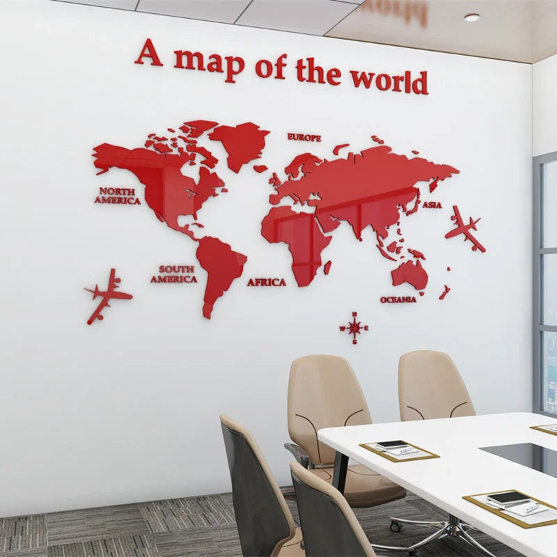 3D Acrylic World Map Wall Stickers – Three-Dimensional Mirror Decals for Bedroom & Office Decoration