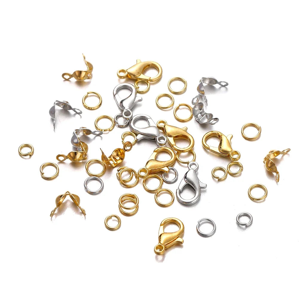 210-400Pcs Jewelry Making Kit - Lobster Clasps Jump Rings Crimp Beads Findings for DIY Bracelets & Necklaces