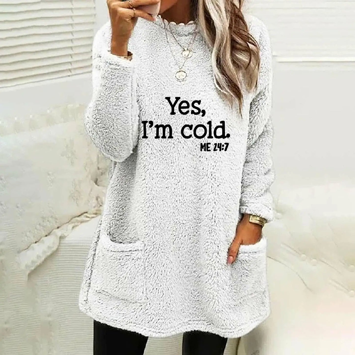 Women's Oversized Fleece Sweatshirt - Letter Print Pocket Long Sleeve Cozy Pullover