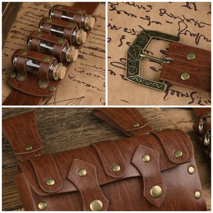 Steampunk Medieval Fanny Pack – PU Leather Waist Bag with Potion Bottles & Coin Purse for Men Cosplay