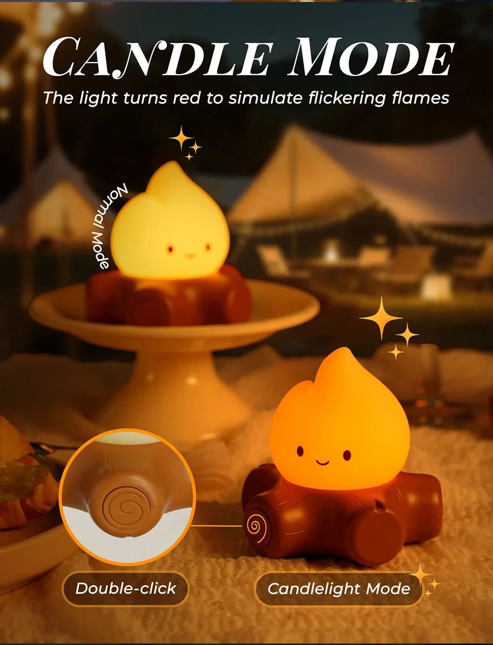 Campfire LED Night Light with White Noise – Creative Room Desk Lamp for Kids Gift