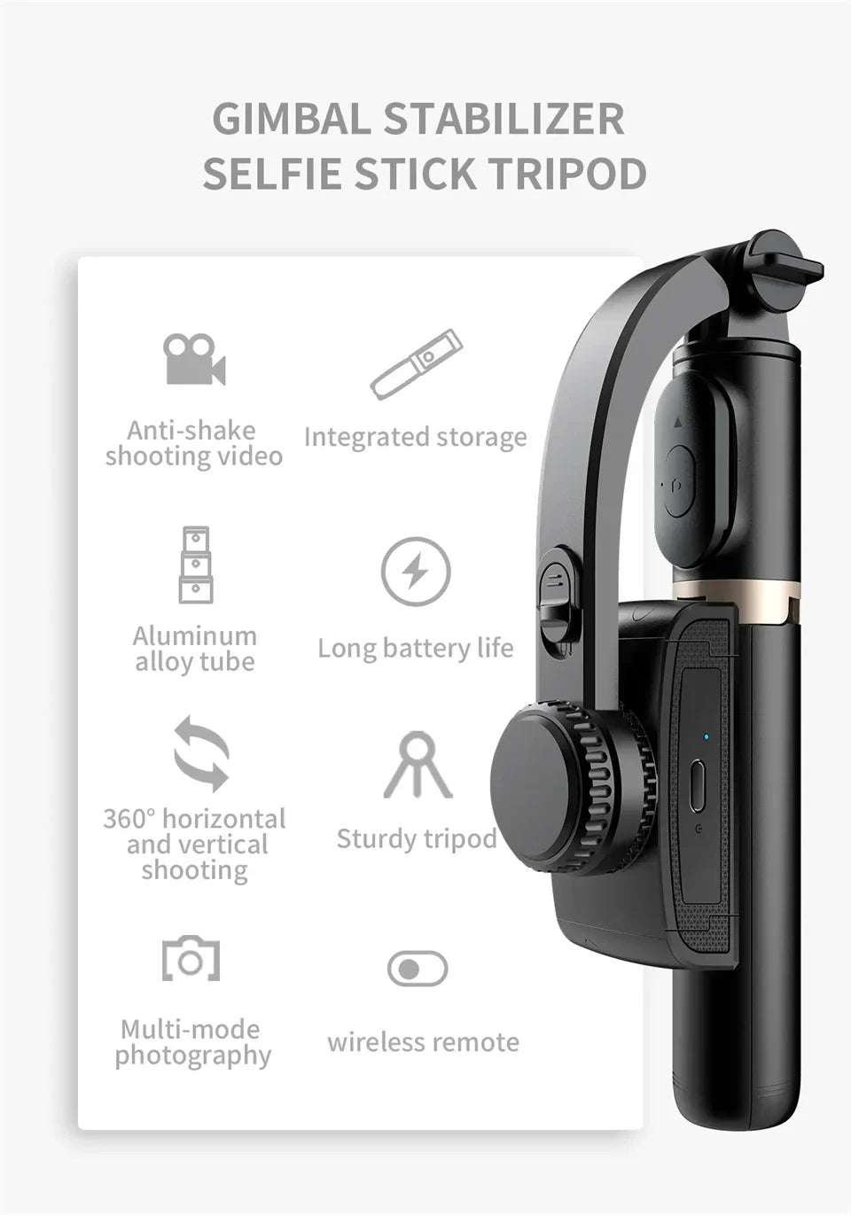 Q08 Handheld Gimbal Stabilizer with Selfie Stick & Fill Light – Bluetooth Tripod for Smartphone & Action Camera