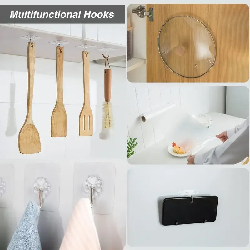 Transparent Heavy Duty Self-Adhesive Wall Hooks – Multi-Purpose Key & Towel Holder for Kitchen and Bathroom