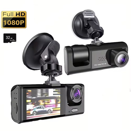 1080P 3-Channel Dash Cam - IR Night Vision, Loop Recording & 2-Inch IPS Screen DVR