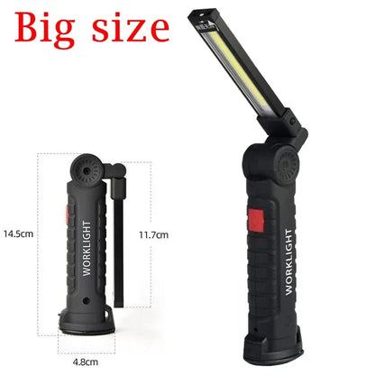 Folding COB XPE LED Work Light - Rechargeable Handheld Flashlight with SOS Strobe for Car Inspection & Emergency Use