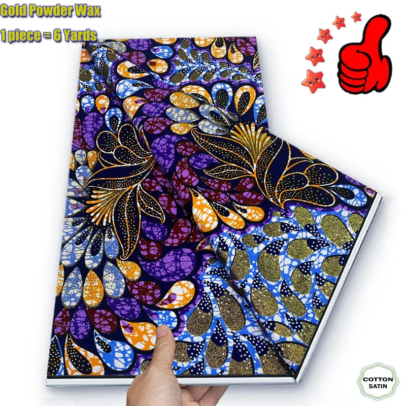 African Golden Wax Fabric - Soft Glitter Gold Print Batik Ankara Pagne