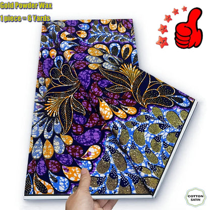 African Golden Wax Fabric - Soft Glitter Gold Print Batik Ankara Pagne