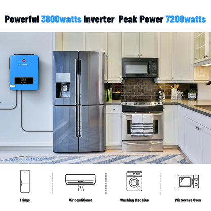 Sumry 3.6kW Hybrid Solar Inverter — 24V DC to 110/120V AC Dual Output with 120A MPPT