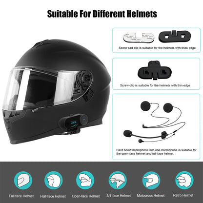 FreedConn Bluetooth Motorcycle Intercom Helmet Headset - Wireless Motorbike Interphone with LCD Screen & FM Earphone