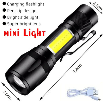Mini COB LED Keychain Flashlight - USB C Rechargeable Waterproof Pocket Work Light for Camping, Walking & Outdoor Use