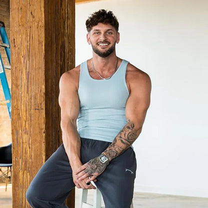Men's Ice Silk Ribbed Muscle Vest - Slim Fit Knit Sports Tank Top for Spring Summer Fitness & Casual Wear