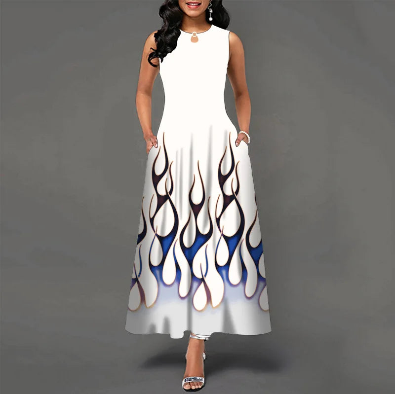 Women’s Loose Floral Vintage Maxi Dress – Ruffled Hole Summer Camis Big Size Elegant Party Dress