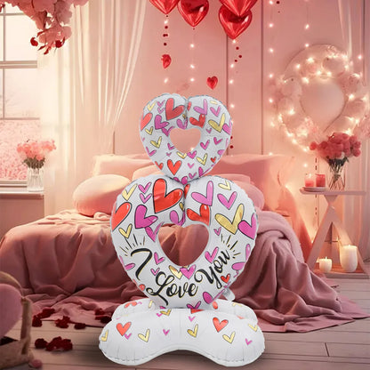 Big Hollow Heart-Shaped 'I Love You' Foil Balloon - Valentine's Day Gold and Red Romantic Decor for Weddings and Celebrations
