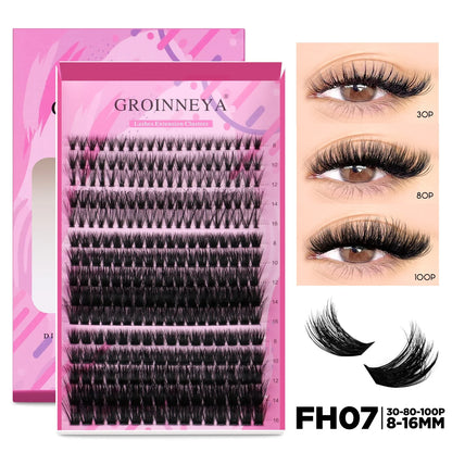 GROINNEYA DIY Lash Extension Kit – Individual & Cluster Lashes Full Set with Lash Bond and Seal for At-Home Use