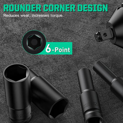 1/2-Inch Drive Impact Socket Set - 6-Point Metric Carbon Steel Sockets with Storage Case