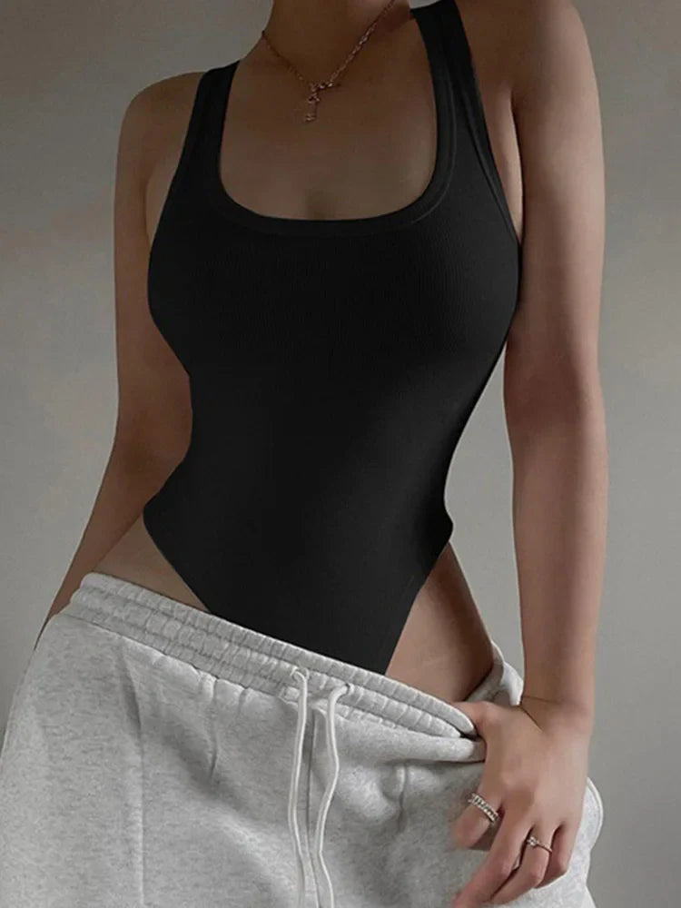 Sleeveless Knit Bodysuit for Women – Sexy Off-Shoulder Halter Bodycon Top, Casual Clubwear Summer Street Style