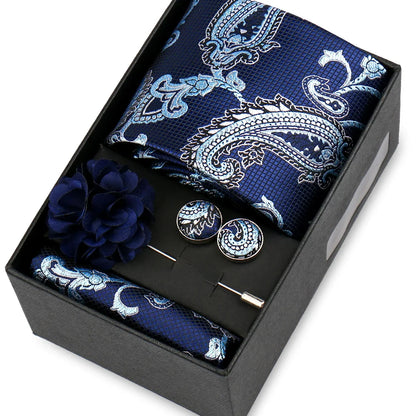 Elegant Men’s Necktie Gift Set - Fashion Tie with Handkerchief, Cufflinks & Brooch Pin Accessories for Business & Wedding