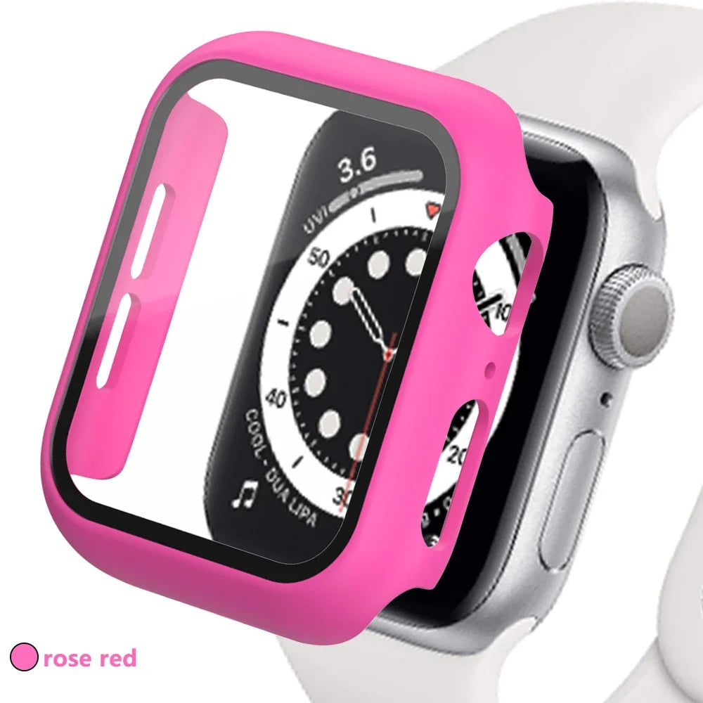 Tempered Glass Screen Protector Case for Apple Watch - Series 8 7 6 SE 5 4 3 Protective Cover Accessories 41mm 40mm 44mm 45mm 42mm